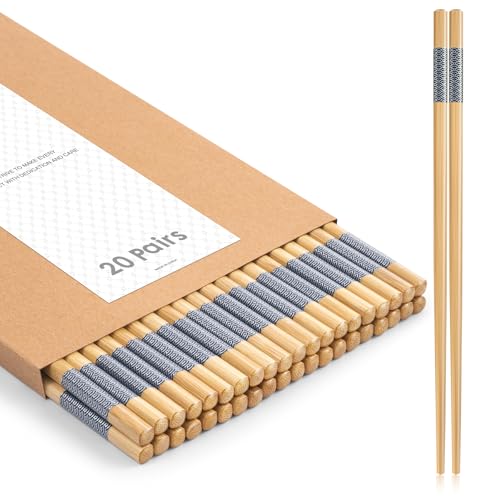 LOROTOCO Bamboo Chopsticks Reusable 20Pairs | Eating | Non slip | Chinese -(9.45in)