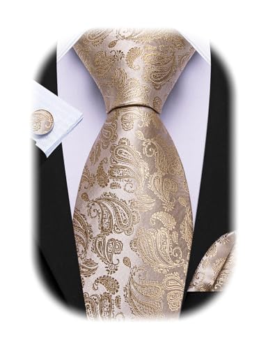 Image of Barry.Wang Paisley Tie Fashion Set Hanky Cufflinks Neckties for Men Woven Silk