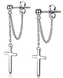 Cross Earrings Dangle Drop Chain Earring for Women Girls Punk Goth Ball Dangling Chain Stud Earrings