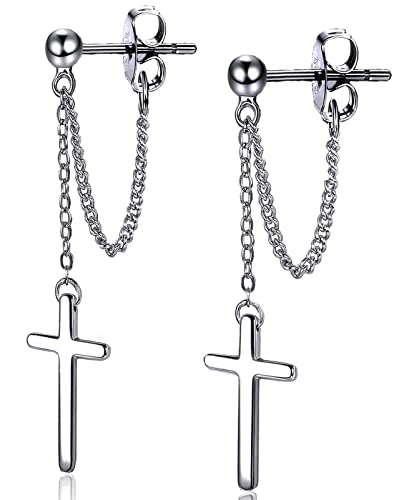 Cross Earrings Dangle Drop Chain Earring For Women Girls Punk Goth Ball Dangling Chain Stud Earrings Silver #TOP7
