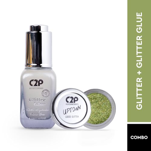 Image of C2P Pro Sparkle Duo Glitter and Glue Kit - Eyeshadow for Eye & Body Makeup | Waterproof, Quick-Drying for Stunning Shimmer Looks (Retro Green 22)