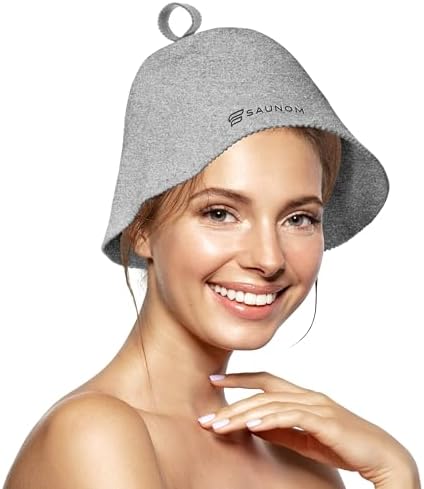 SAUNOM Premium Ultra Soft Grey Sauna Hat for Women and Men — 100% Natural Wool — Ultra Soft, Breathable, Itch-Free and Odor Resistant Sauna Cap