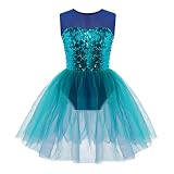Freebily Abito da Pattinaggio Artistico Bambina Paillettes Tutu Body da Danza Classica Senza Manica Abito da Ballo Latino Vestito da Ballo Costumi di Danza Performance Verde 9-10 Anni