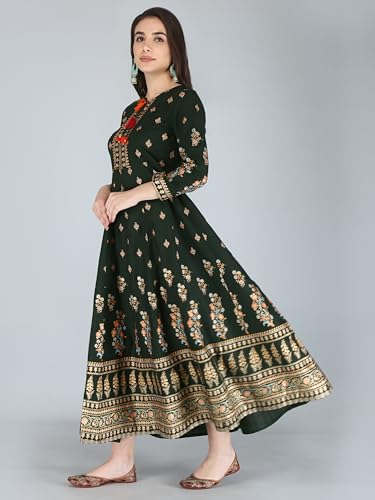 Image of Aj Art Anarkali Kurti for Women and Girls Floral Golden Print Regular Slim Fit Rayon Blue (Set of 1)