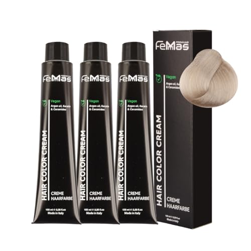 FemMas Tinte para el pelo, 3 rubio muy claro, castaño fresco 9,91, crema con aceite de argán, queratina y ceramidas, coloración permanente del cabello o tinte para resultados de color radiantes, 100