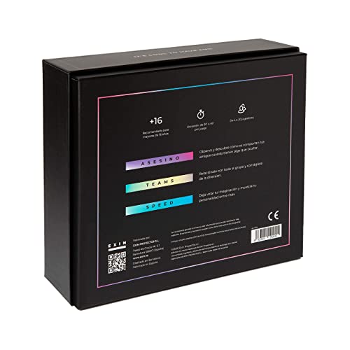 E X I N Fiesta - Juego de Mesa Cartas (3en1) | 4-20 Jugadores | Speed: Responde Preguntas Graciosas | Teams: Mímica, Sonido, Dibujo | Asesino: Encuentra al rol Mentiroso | +16Años