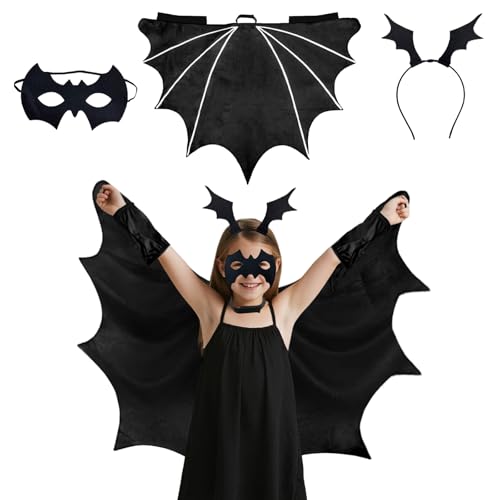 Shyllin Disfraz de Murciélago para Niños, Alas de Murciélago Vampiro con Máscara y Banda para El Cabello, Capa de Murciélago, Disfraz Vampiro para Halloween Carnaval Fiesta Temáticas Cosplay