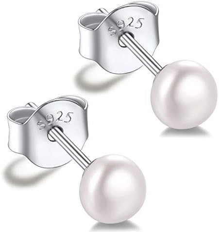 Silvora Freshwater Cultured Pearls Stud Earrings 925 Sterling Silver Baroque Earrings for Women, Elegant Engagement Wedding Jewelry (Send Gift Box)