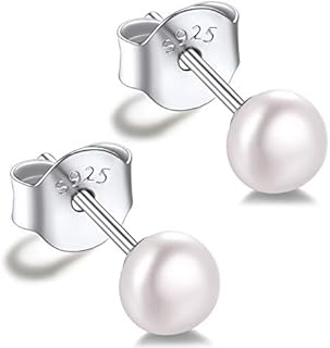 Silvora Freshwater Cultured Pearls Stud Earrings 925 Sterling Silver Baroque Earrings for Women, Elegant Engagement Wedding Jewelry (Send Gift Box)