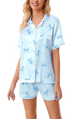Image of Girls & Womens Satin Pajamas Set, Silk Button-Down Sleepwear 2 Piece Nightwear, 3 Years - Women XXL