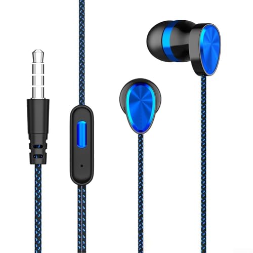 Auriculares con cable de 3,5 mm, 1 par de auriculares deportivos intrauditivos con graves pesados para juegos y entrenamientos, tecnología de cancelación de ruido, compatibles con teléfonos