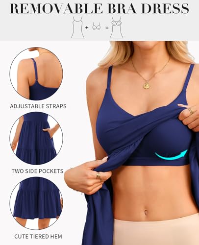 V FOR CITY Women Built-in Bra Summer Dresses 2025 Casual Sundress Adjustable Strap Tiered Cami Dress with Pockets2