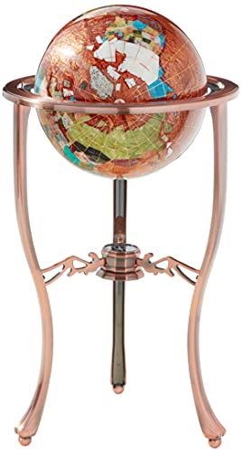 Unique Art 36-Inch By 13-Inch Floor Standing Amberlite Gemstone World Globe With Copper Tripod Stand #TOP2