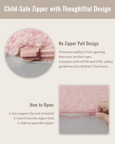 Image of Blissful Diary Foldable Kids Couch, 2-in-1 Kids Sofa Chair, Pink Shell | 50.8 inch Fold-Out Play Area, Supportive Foam, Washable Cover, Carry Handle, Pre-Assembled, Kid-Safe Zipper