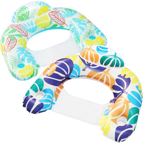 ANNIL 2 Pack Adult Inflatable Pool Float Lounger, U-Shape Floating Chair with Backrest, Built-in Cup Holders & Armrests for Pool Lake Summer Party by ANNIL - Used condition - CA$22.13