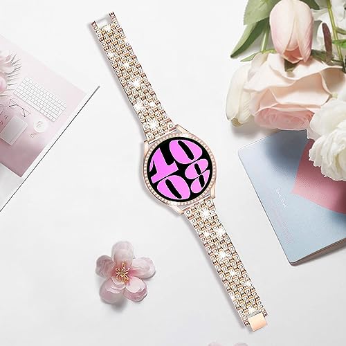 SPINYE Bands Compatible with Samsung Galaxy Watch 6 40mm 44mm / Galaxy Watch 6 Classic 43mm 47mm, 20mm Bling Diamond Rhinestones Metal Strap with Protective Case for Women Men (40mm, Rose gold) by SPINYE - Used condition - Image 4