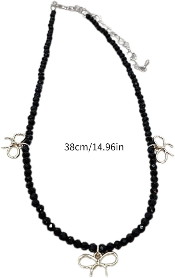 Necklace Simple Bowknot Charm Collar Clavicle Chain Crystal Beaded Choker Statement Jewelry
