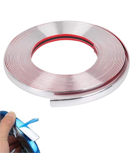 Juttzzei Bande Chrome Voiture, 15mm x 5m Chrome Bande de Garniture Voiture, Baguette Adhesive Chromée Surclassée pour Voiture Carrosserie Fenêtre...