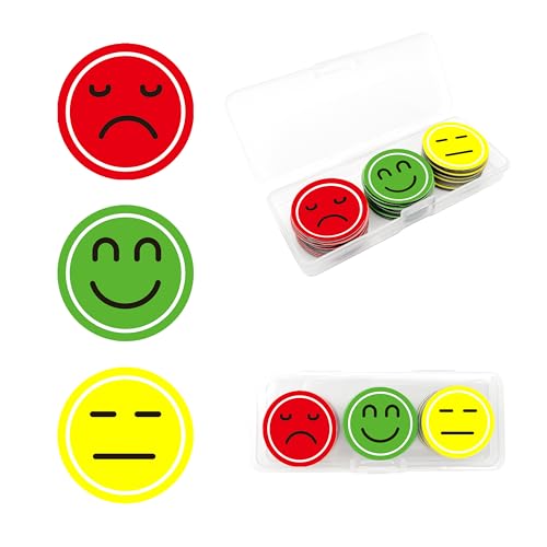 FloraVigo 42 piezas de imanes sonrientes, pizarra de recompensa para niños, buena atracción magnética, con caja de PP, estado de ánimo, pizarra para nevera, regalo de oficina, 2,5 cm