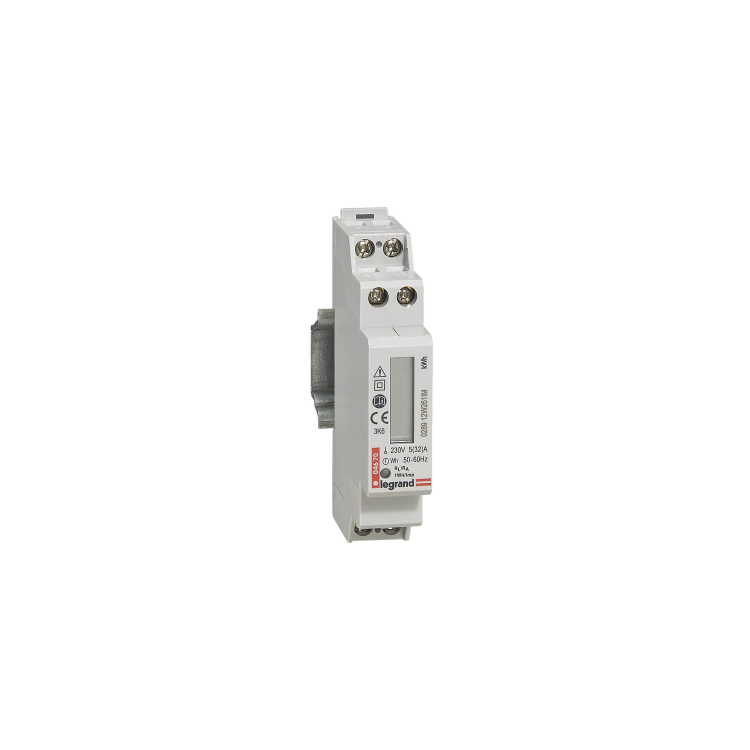 Legrand 004670 Compteur Modulaire Monophasé EMDX³ Non MID Raccordement Direct avec Sortie à Impulsions, 32A, 1 Module, Gris Clair