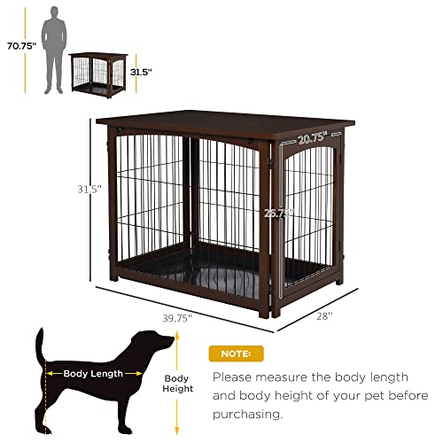 Pawhut 4 In 1 Furniture Style Dog Crate End Table, Pet Gate, Dog Fence With Removable Top, Brown #TOP2