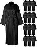 Xtinmee 12 Pcs Women's Long Satin Robes Full Length Sleepwear Silky Bath Robe Kimono Dressing Gown for Wedding Birthday Party (Black)