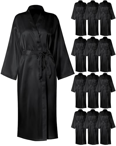Xtinmee 12 Pcs Women's Long Satin Robes Full Length Sleepwear Silky Bath Robe Kimono Dressing Gown for Wedding Birthday Party