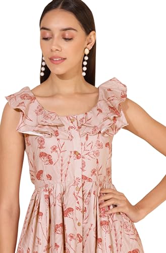 Image of Janasya Women's Moss Digital Floral Printed FLA Dress