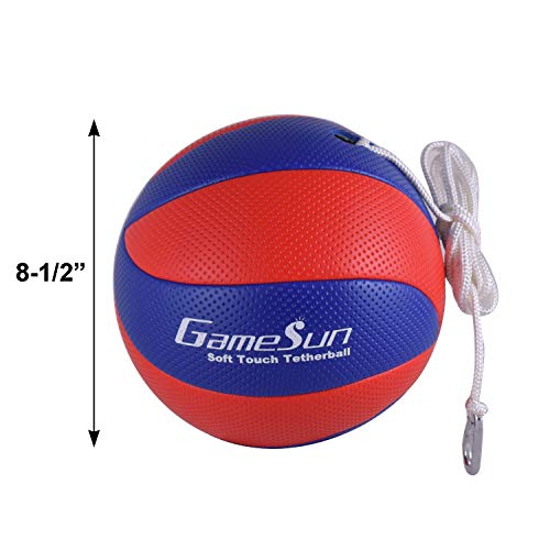 GAMESUN Tetherball Ball and Rope with Carabineer, Soft Touch, Portable Tetherballs with Soft Rope - Great Outdoor Game for Family Fun Play