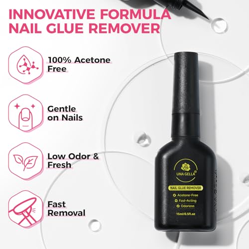 Image of UNA GELLA Nail Glue Remover for Press on Nails 15ml Upgraded Stick & Remove 2 in 1 Acrylic Nails Remover for False Nails Tips Acetone-Free Gentle Gel Nail Remover, Not for Gel Polish Base Coat