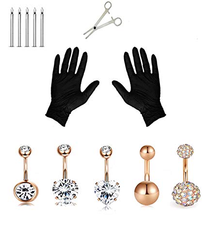 Jconly Professional Belly Piercing Kit Multicolor Steel 14G Belly Button Rings Piercing Kit for Belly Navel 
