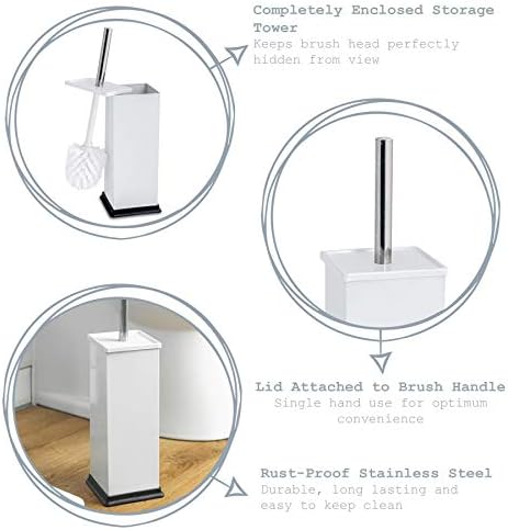 Harbour Housewares Square Steel Bathroom Toilet Brush & Holder Set - Chrome