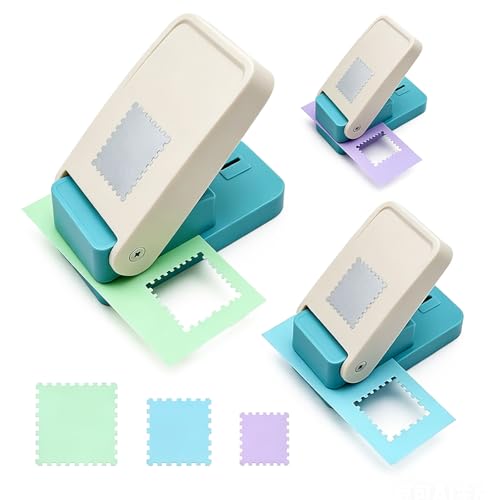 3 Sizes Postage Stamp Punch Set, Stamp Puncher for DIY Card Making, Scrapbooking & Paper Crafts, 0.6x0.5, 1x0.8, 1.5x1.2 Inch Craft Punch with Classic Perforated Edges