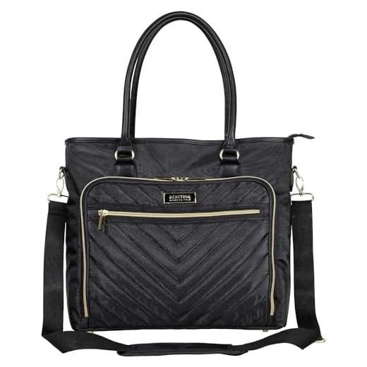 Kenneth Cole Reaction Chelsea Quilted Chevron 15" Laptop & Tablet Business Tote With Removeable Shoulder Strap, Black