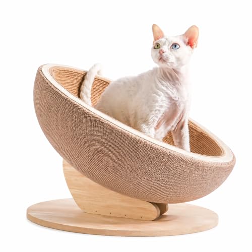 XVersion Cat Scratcher Lounge Bed for Indoor Cats Modern Sisal Cat Scratching Bowl with Wooden Rocking Base Durable Cat Furniture for Resting & Furniture Protection - Wood