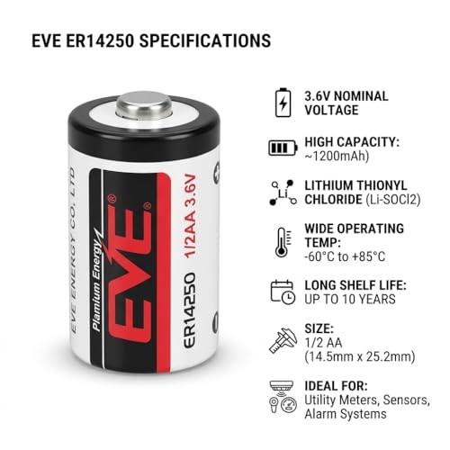 Image of Compatible with EVE ER14250 3.6V 1 /2 AA Lithium Battery (Pack of 1)
