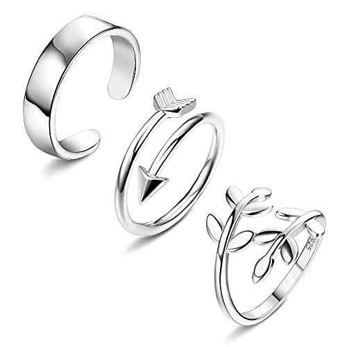 Ubjuliwa 3Pcs Sterling Silver Toe Rings For Women Open Toe Rings Set Soft Cuff Arrow Leaf Toe Ring Beach Adjustable Hawaiian Foot Gift Jewelry #TOP12