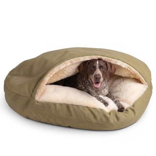 Image of Snoozer Cozy Cave Dog Bed, Round Covered Dog Bed, Khaki (XL)