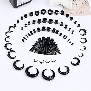 BDSHUNBF 68 Stück Ohr Stretching Kit, 14G-00G Messgeräte Expander Kit, Piercing Schmuck, Silikon Tunnel, Taper Dehnstab Set, Spiralkegel Expander für Ohren