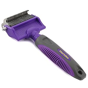 Hertzko Doublesided Dog  Cat Dematting Comb Pet Grooming Tool for Removing Loose Undercoat Mats and Tangled Hair  Doodle Dematting Comb Selfcleaning purple  Cucciolini Doodles Hertzko double sided dog  cat dematting comb pet grooming tool for removing loose undercoat mats and tangled hair  doodle dematting comb self cleaning purple   cucciolini doodles