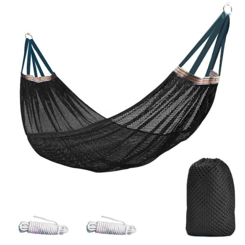 Camping Hammock for Outdoor Lounging, Breathable Lounge Set with 2 Ropes, Storage Pouch and 260 X 130 Cm Size Mesh Camping Hammock Portable Outdoor Lounger Breathable Backyard Lounging Storage Pouch