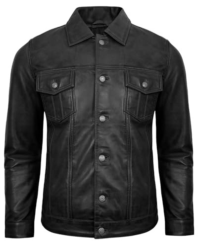 Vintage Leather Jacket Men - Real Lambskin Shirt Collar Trucker Style Mens Leather Jackets4