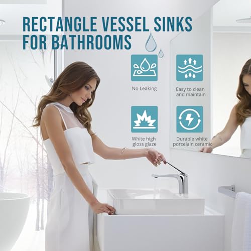 55 x 32 cm weißes rechteckiges Badezimmerwaschbecken - über Zähler Keramik Waschbecken mit Wasserhahn Loch für Badezimmer
