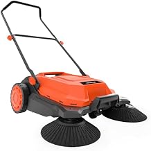 MAXLANDER 26-Inch Manual Push Floor Sweeper, Walk-Behind Sweeper with 6.3-Gallon Dust Container, Adjustable Folding Handle for Garage, Patio, Sidewalk & Yard Cleaning