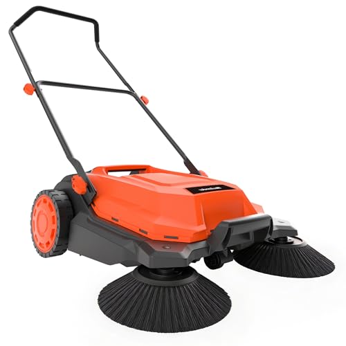 MAXLANDER 26-Inch Manual Push Floor Sweeper, Walk-Behind Sweeper with 6.3-Gallon Dust Container, Adjustable Folding Handle for Garage, Patio, Sidewalk & Yard Cleaning