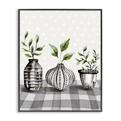 Potted Herbs Plaid Botanical, 11 x 14 Inch Framed Giclée Print