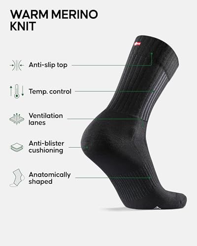 DANISH ENDURANCE Terrain Expert Pro Hiking Socks, Warm Merino Wool, Moisture-wicking & Anti-blister Walking Socks for Long Hikes, for Men & Women, Unisex, 2 Pack
