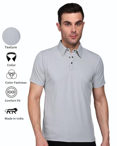 Image of INKKR Men Soild Polo Neck Texture T-Shirt