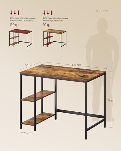 Miniatura 3 de Vasagle Escritorio, Mesa De Trabajo, 100 X 50 X 76 Cm, Estilo Moderno, Para Estudio Dormitorio Salón Oficina, Marrón Rústico Y Negro Tinta Lwd046b01