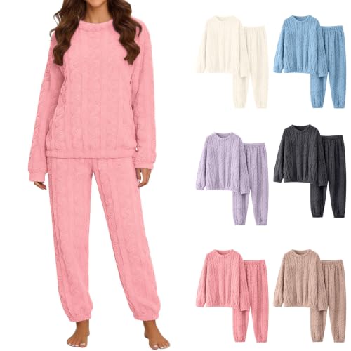 Ooikoifa Fuzzy Pajamas Fleece Pajamas Women Plush Fluffy Fuzzy Lounge Sleepwear Winter Pajama Sets Drsly Capsule Wardrobe for Women Pijama De Mujer Pink